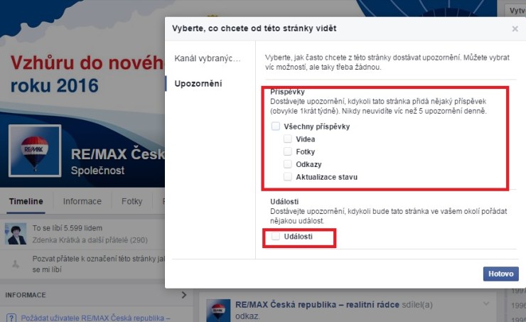 upozornění stránka zaškrtnutí